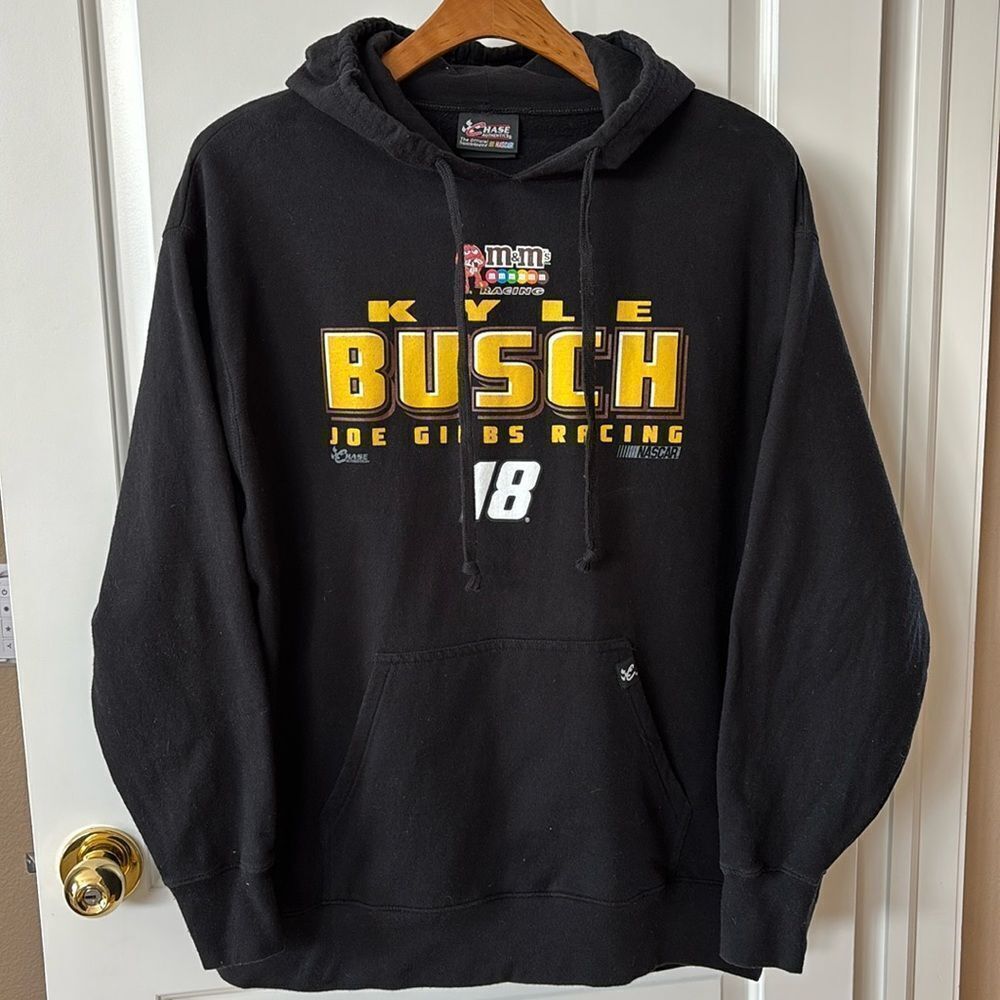Nascar Kyle Busch #18 Black Chase Vintage Pullover Hoodie Sweatshirt‎ Mens XL